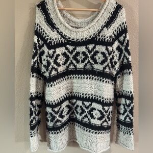 Free People Black and Cream Cowl Neck Sweater